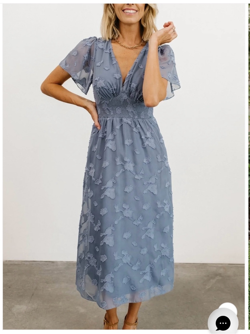 Baltic Born Olive Green Midi Dress with Floral Texture - Picture 3 of 3